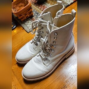 Sole Society Cream Lace-Up Boots